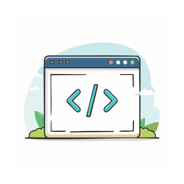 Flat design illustration of code tags in a computer window