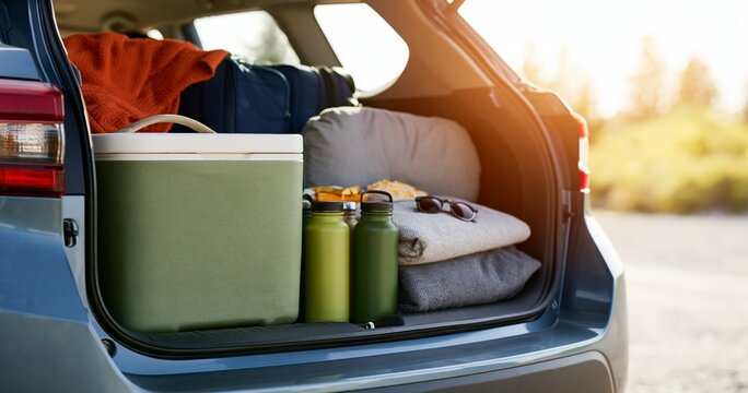 Packed car trunk for outdoor adventure