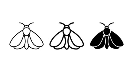 Insect Icons: Moth Vector Graphics Set, Simple Outline and Silhouette Styles, Black and White © Arafat