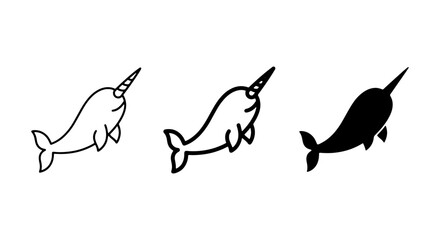 Cute Narwhal Icons, Simple Whale Vector Graphics, Arctic Marine Mammal Illustrations, Set of 3 © Arafat