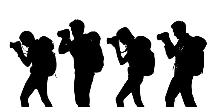 People Silhouettes of Four Musicians Playing Brass Instruments and Performing on Stage in a Clean Vector Style