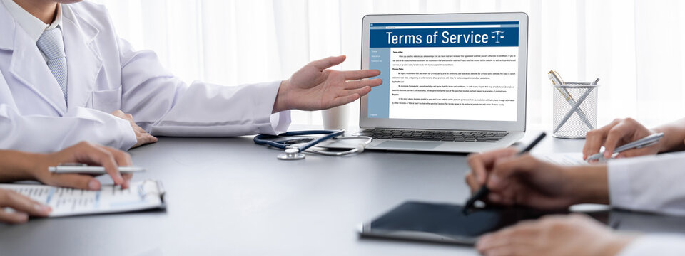 Online term of service conditions showing brisk rules and regulations in using the website on device screen for users to make an agreement to the online term of service