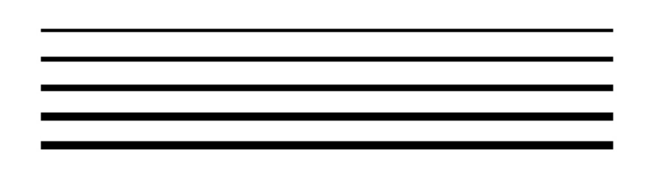 Straight line, Five parallel horizontal black lines on a plain white background