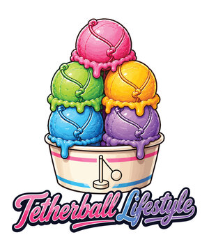 Tetherball lifestyle concept with colorful ice cream scoops in a cup for summer sports fun