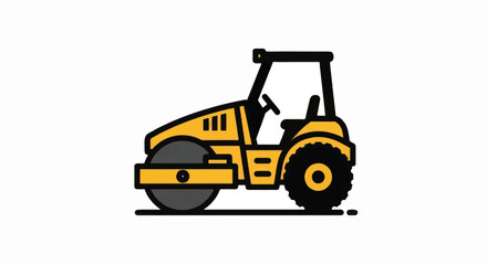 Naklejka premium Yellow Road Roller Illustration - Minimalist Construction Vehicle Icon for Road Work and Civil Engineering Projects