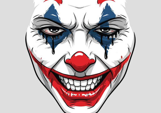 Vector joker illustration intense clown face with tears red smile and dramatic expression