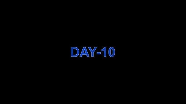 Day 10 text animation neon on black background. neon day 10.Display day text animation with white font against on a solid black background and text animation 