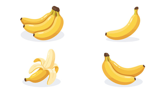 Banana vector illustration set collection organic yellow fruit elements isolated on white background