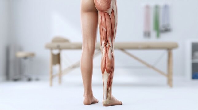 Posterior human leg muscle anatomy with detailed calf and thigh view