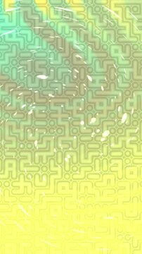 Abstract background with glowing yellow and green digital maze pattern.