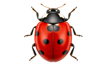 Fototapeta premium Close-up macro shot of a red ladybug with black spots on a white background