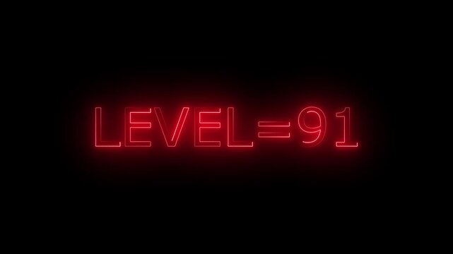 Abstract glowing neon level 91 animation on black background. motion graphic perfect for social media content