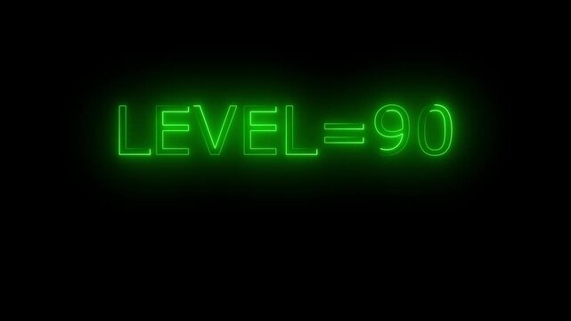 Abstract glowing neon level 90 animation on black background. motion graphic perfect for social media content