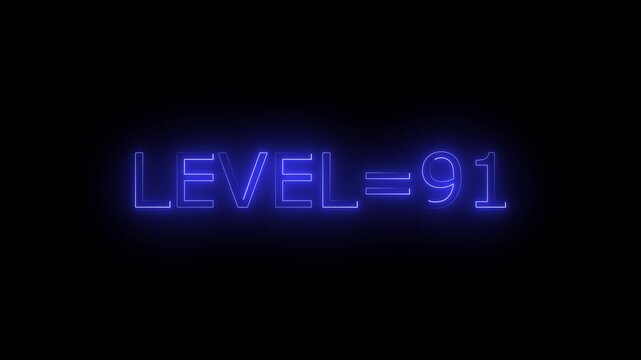 Abstract glowing neon level 91 animation on black background. motion graphic perfect for social media content