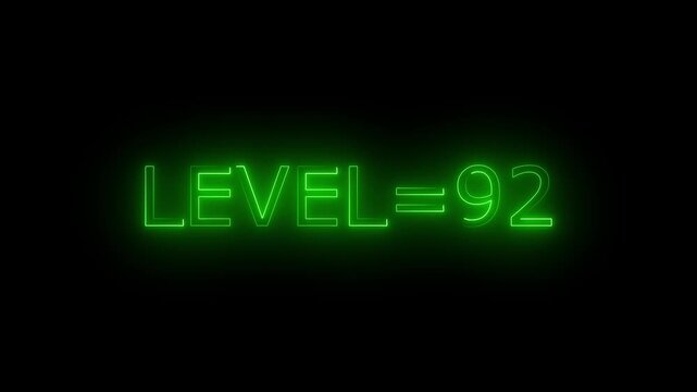 Abstract glowing neon level 92 animation on black background. motion graphic perfect for social media content