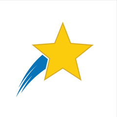 Obraz premium A bright yellow star graphic with a blue comet trail.