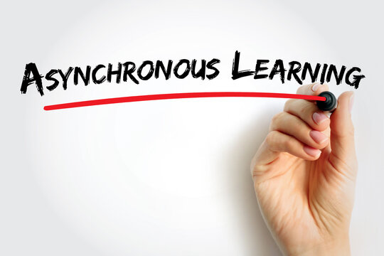 Asynchronous Learning text marked with a red underline drawn by a hand. Concept for flexible online education, self-paced courses, and digital independent study experiences