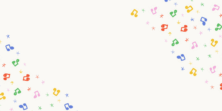 Colorful music notes vector frame background with diagonal corner design
