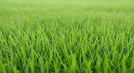 Obraz premium Close up view of bright green grass blades with dew drops a natural outdoor scene lawn herbage foliage