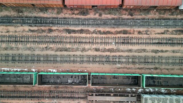 Soviet transport railway carts drone view from above
