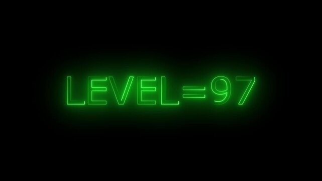 Abstract glowing neon level 97 animation on black background. motion graphic perfect for social media content
