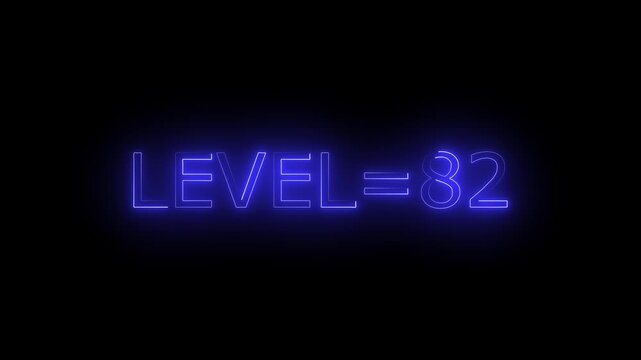 Abstract glowing neon level 82 animation on black background. motion graphic perfect for social media content