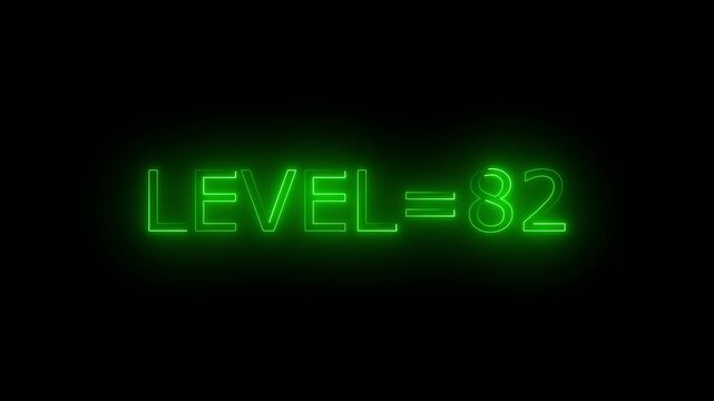 Abstract glowing neon level 82 animation on black background. motion graphic perfect for social media content