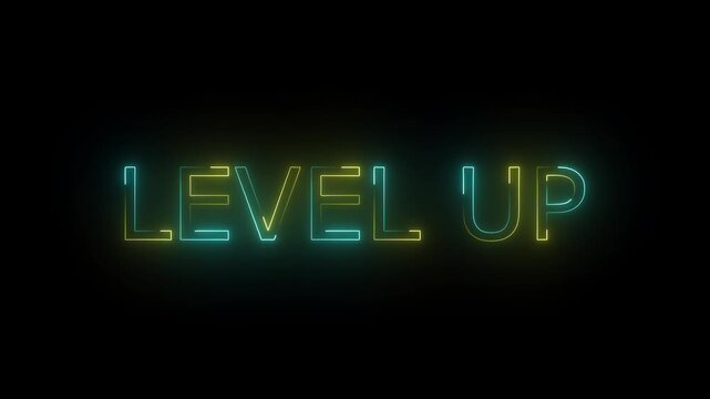 Pixel art illustration of a Level Up message depicting progress and achievement for gaming and success concepts
