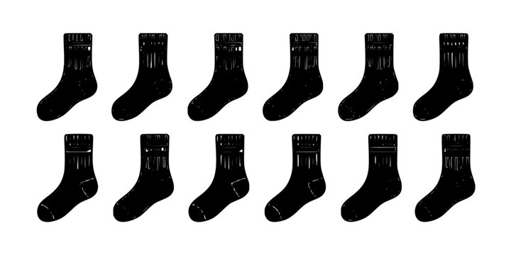 Socks Pattern Set of Black and White Socks Silhouettes for Clothing Design, Fashion Background, and Textile Mockup