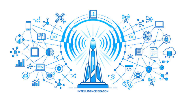 Global Network Intelligence Beacon - Digital Connection, Technology, Data Flow