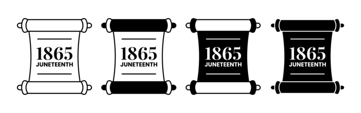 Four scrolls with 1865 Juneteenth text on white background