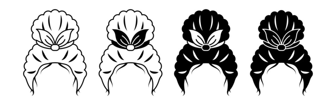 Elegant afro woman hair bun with side swept bangs displayed in four variations