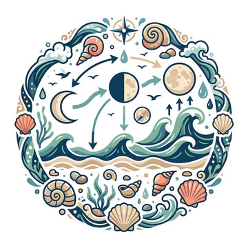 Ocean Moon Phase Sea Life Circle.