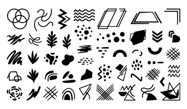 Hand drawn abstract geometric shapes memphis style doodle elements collection vector