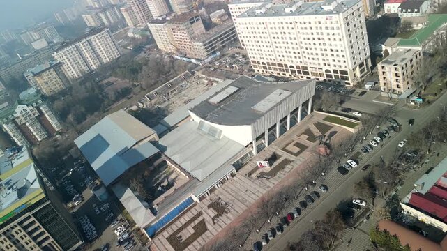 Kozhomkul Sport Palace, drone camera roll shot