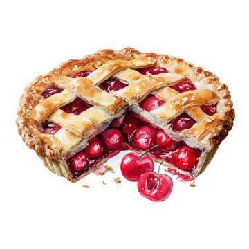 Cherry Pie watercolor vector, hand-painted style elite illustration with fine details isolated on white background