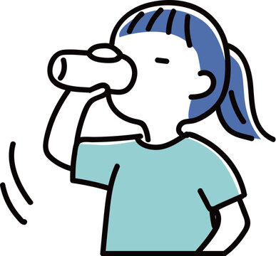 水分補給をする女性のバストアップ_2色