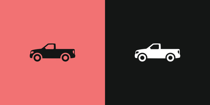 Simple truck icons shown side by side. Pink and gray backgrounds contrast the shapes. Minimalist design for digital or web use. Great for interface or logo elements