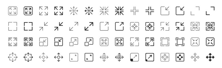 Maximize and minimize arrow line icon set with fullscreen resize and screen controls © Ira