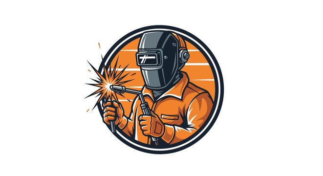 Welder in protective gear, sparks flying from welding equipment, industrial worker illustration