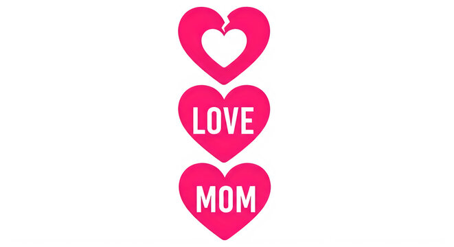 Three pink heart shapes stacked with love and mbm letters in the middle isolated on transparent background