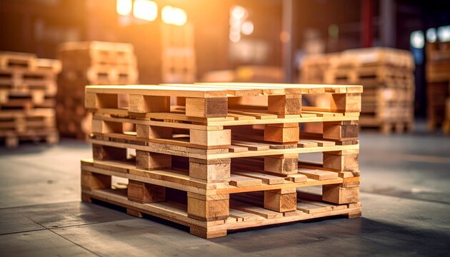Wooden pallet stacked in empty in the warehouse.