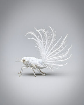 Rare Phromnia Rosea Nymph Flatid Planthopper Isolated on Light Gray Background.