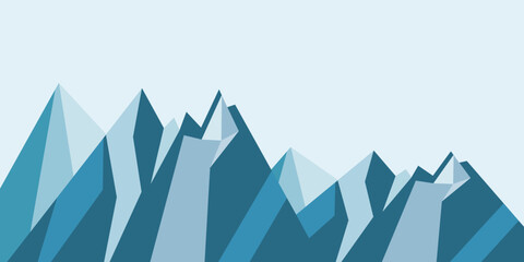 Modern low poly iceberg illustration featuring geometric ice formations and crystal-like mountain shapes in cool blue tones. This minimalist polygonal landscape represents Arctic environments, glacier © Budi