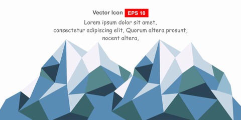 Modern low poly iceberg illustration featuring geometric ice formations and crystal-like mountain shapes in cool blue tones. This minimalist polygonal landscape represents Arctic environments, glacier © Budi