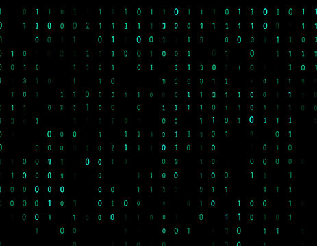 Green digital binary code pattern on transparent background for technology concept illustration