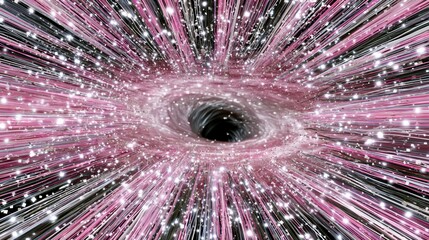 Fototapeta premium Abstract swirling vortex of pink energy and light trails in deep space, representing a wormhole or cosmic phenomenon