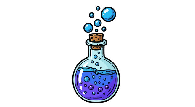 Cartoon Magic Potion Bottle with Bubbling Blue Liquid