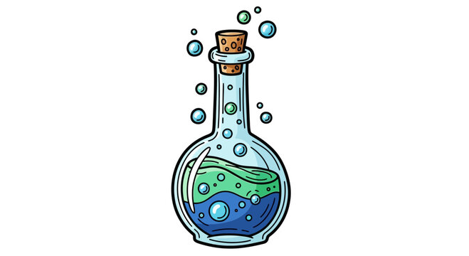 Cartoon Magic Potion Bottle with Bubbling Liquid