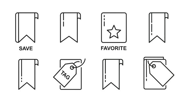 Set of Bookmark and Tag Line Icons